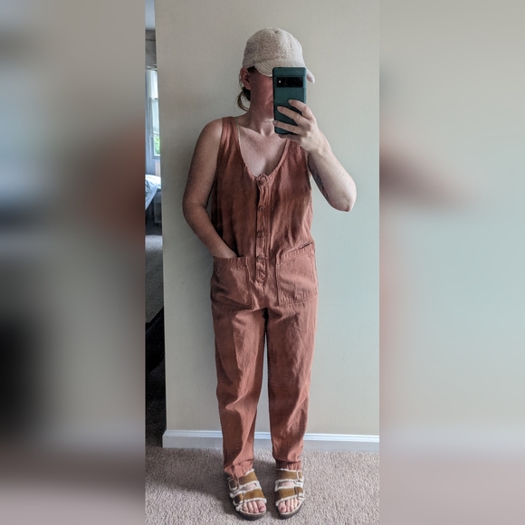 Jungmaven Hemp Button Front Romper in Terra Cotta size Medium - Picture 2 of 8